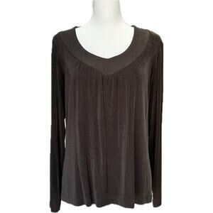 Chico's Travelers Popover Slinky V-Neck Top Long Sleeve Women 2/L Cocoa Brown
